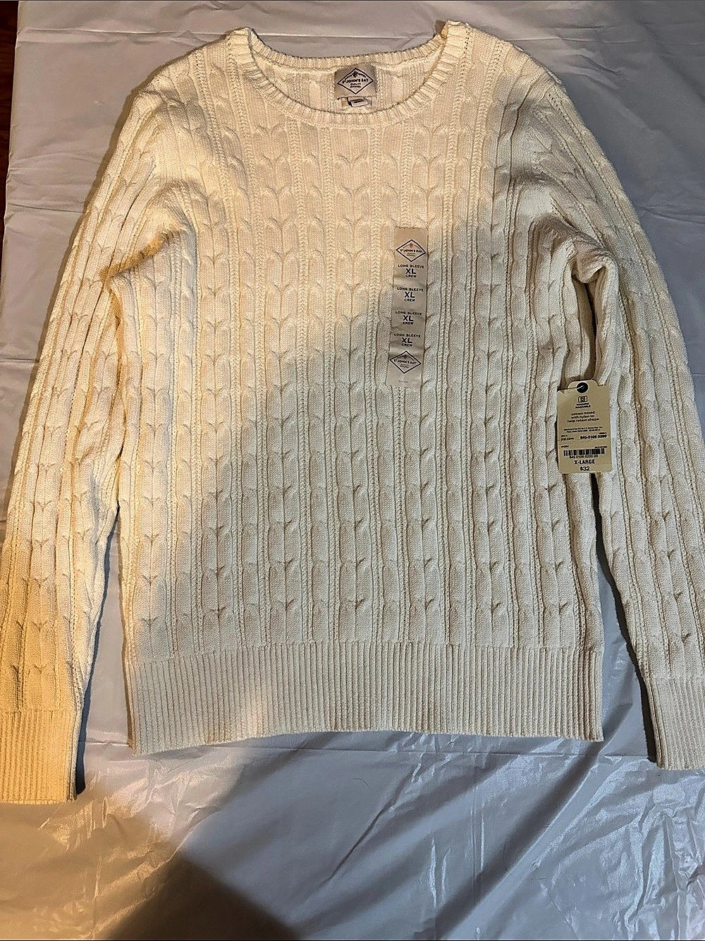 St. John's Bay Cable Knit Crewneck Sweater Cream XL
